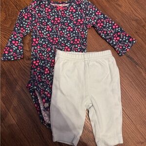 Child of Mine Navy and Pink Floral Bodysuit with Cream Pants